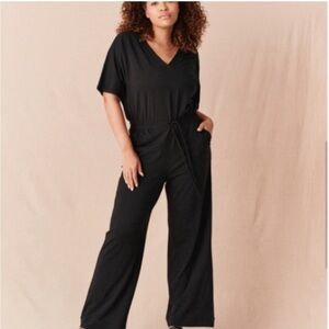 Pact Charlie Jumpsuit in Black Minimalist Preppy Organic Boho‎ Comfy
